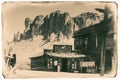 Black and White Sepia Vintage Photo of Old Western Wooden Buildings in Goldfield Gold Mine Ghost Town in Youngsberg