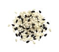 Black and white sesame seeds isolated on white background, macro, top view Royalty Free Stock Photo