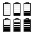 black and white set of battery icon isolated on white