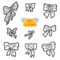 Black and white set of bows, colorless vector cartoon collection Royalty Free Stock Photo