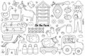 Black and white set with cute farm animals. Agriculture coloring page Royalty Free Stock Photo