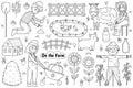 Black and white set with cute farm animals and kids farmers. Coloring page Royalty Free Stock Photo