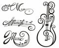 Black and white set of music notes and treble clef. Vector llustration. Royalty Free Stock Photo