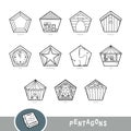 Black and white set of pentagon shape objects. Visual dictionary