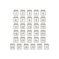 set of simple line art vector outline icons of calendar month days Royalty Free Stock Photo