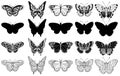 Black and white set of various butterflies forms Royalty Free Stock Photo