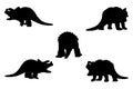 Black and white set vector cub dinosaur triceratops silhouette isolated on white background Royalty Free Stock Photo