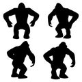 Black and white set vector gorilla, chimpanzee silhouette isolated on white background Royalty Free Stock Photo