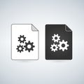 Black and white settings gears File Icon, vector illustration isolated on white background. Royalty Free Stock Photo