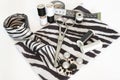 Black and white sewing and scrapbooking items Royalty Free Stock Photo