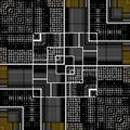 repeating grid pattern and design in black and shades of grey with golden yellow flash