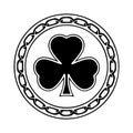 Black and white shamrock emblem with ornate circular border in Celtic style vector illustration Royalty Free Stock Photo