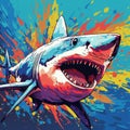 Vibrant Pop Art Shark Illustration: A Colorful And Expressive Masterpiece Royalty Free Stock Photo