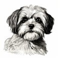 Black And White Shih Tzu Face Illustration In Terry Redlin Style