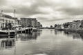 Black and white shot of the beautiful city of Alkmaar