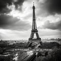 Black and white shot of the Eiffel Tower