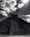 A black and white shot of El Castillo or the Temple of Kukulcan - MEXICO