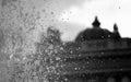 A black & white shot of the famed fountains in front of the Odessa Opera House on a sunny and cloudy day - UKRAINE Royalty Free Stock Photo