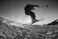 Black and white shot of free skier jumping Royalty Free Stock Photo