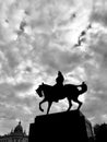 A black and white shot of JÃÂ³zef Klemens PiÃâsudski Monument in Lublin, Poland