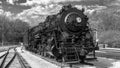 Black and white shot if old steam locomotive train engine Royalty Free Stock Photo