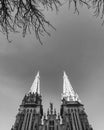 A black and white shot of St. Nicholas Roman Catholic Cathedral in Kyiv Royalty Free Stock Photo
