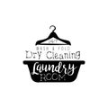 Black And White Sign For The Laundry And Dry Cleaning Service With Basin And Hanger Silhouette