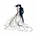 Elegant Brushstroke Silhouette Of Bride And Groom For Wedding Design Royalty Free Stock Photo