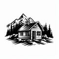 Bold Black And White Cabin Illustration Clean Vector Art With Logo Style