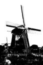 Black and white silhouette of Dutch windmill Royalty Free Stock Photo