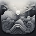 Surrealistic Black And White Ocean Design With Vector Gradient