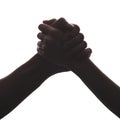 Black and white silhouette of hands on white background, handshake, friendship