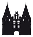 Black and white silhouette of the Holstentor in Luebeck, Germany