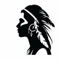 Minimal Black And White Silhouette Portrait Of Zuni Woman With Feather