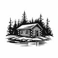 Minimalist Black And White Cabin Illustration: Logo Style Artwork