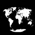 Black and white silhouette map of the world, highlighting the continents in white Royalty Free Stock Photo