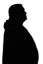 Black and white silhouette of paunchy man