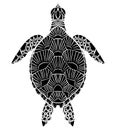 Black and white silhouette of a sea turtle top view. The object is separate from the background Royalty Free Stock Photo