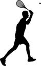 Black and white silhouette of a squash player