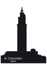 Black and white silhouette Tower of Hercules in A Coruna Galicia Spain