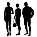 Black and white silhouettes of young people during sports and walking Royalty Free Stock Photo