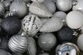 Black, white, silver and gray colored Christmas ornaments Royalty Free Stock Photo