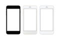 Black, white silver and white gold smart phone isolated. White screen for mockup