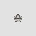 Simple abstract vector outline geometric line art sign of spiral striped pentagon