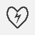 black and white simple 1bit pixel art abstract lightning in the heart icon