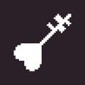 black and white simple 1bit vector pixel art icon of fantasy retro vintage heart shape key. password login security