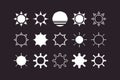 black and white simple 1bit vector pixel art set of retro cartoon sun icons. sunlight sign Royalty Free Stock Photo