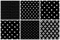 Black and white simple ethnic grunge seamless patterns set, vector