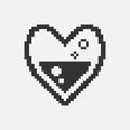 black and white simple 1bit pixel art abstract heart half filled with magical liquid icon