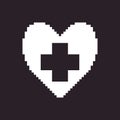 black and white simple flat 1bit pixel art abstract medical cross inside heart icon Royalty Free Stock Photo